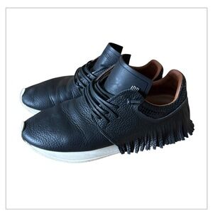 ESSEUTESSE Leather Fringe Sneaker Black Comfort Slip On Size 40 Handmade